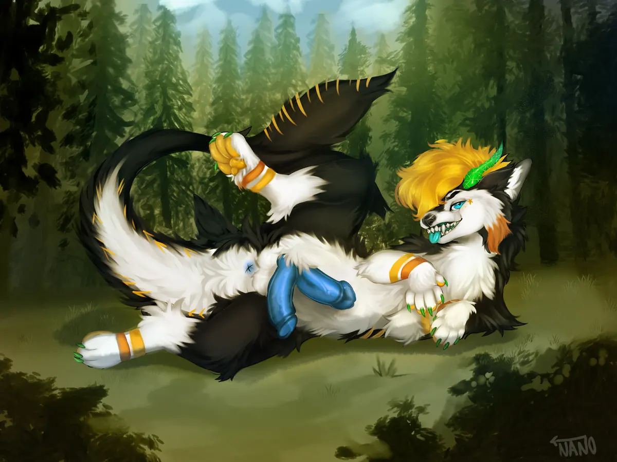 NSFW fullcolor illustration, two characters in a forest