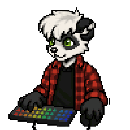 Animated pixel art of a character typing on a keyboard