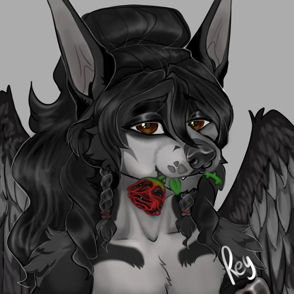 Fullcolor bust-up of a winged black character