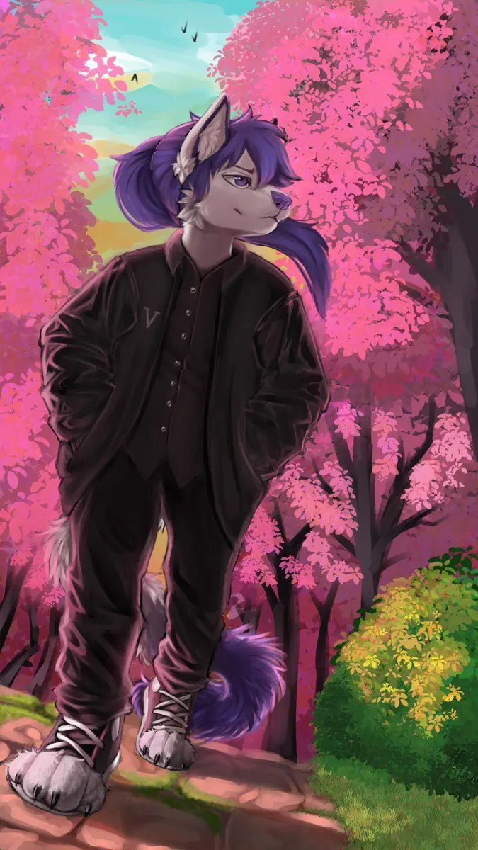 Fullcolor full body illustration under cherry blossoms
